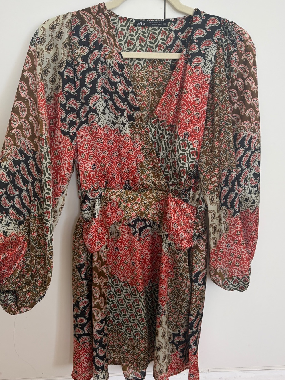 Zara Printed Long Sleeve Wrap Dress